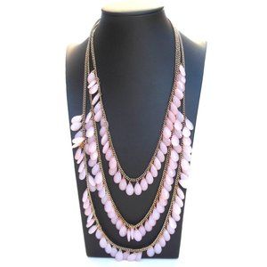 Gold Tone Opalescent Pink Multi Strand Fringe Dangle Beaded Bib Statement ASMR N